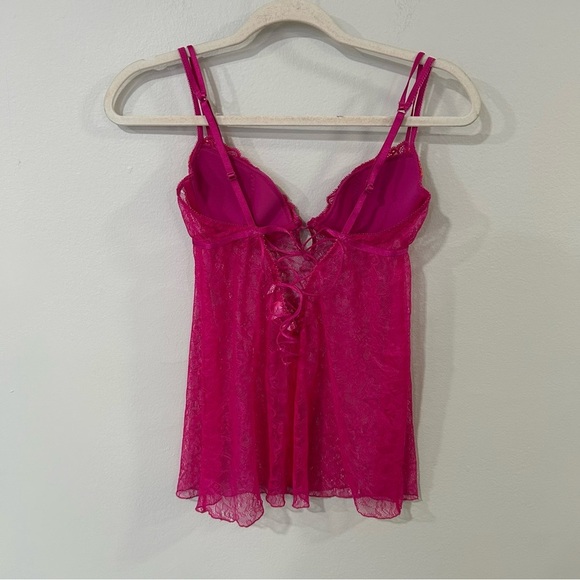 Victoria’s Secret Y2K Hot Pink Sheer Lace Sleeveless Sexy Lingerie Size 36B - Picture 3 of 5